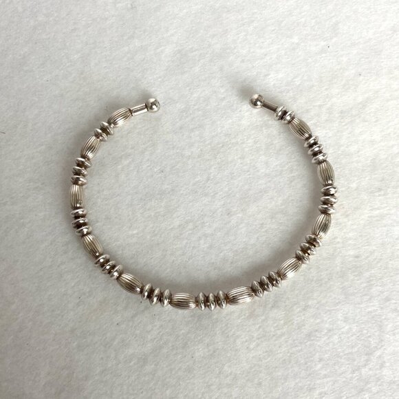 Sterling Silver 925 Italy Ball Beaded Flexible Cuff Bracelet Sz 6.75" - Picture 7 of 16